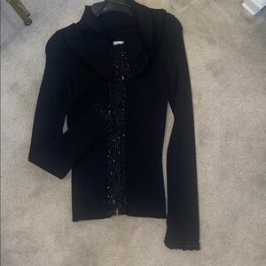 Cache vintage black stretchy ribbed bling sweater euc sz m